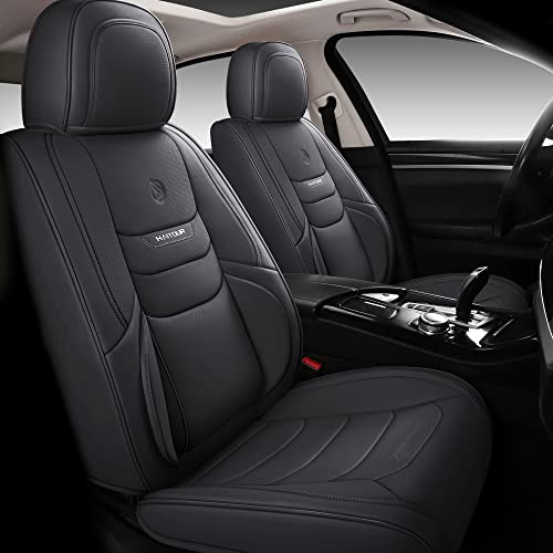 Universal Fit Full Coverage Leather Car Seat Covers for Cars Sedans Trucks SUVs,Waterproof Luxury Car Seat Protector,Car Seat Cushion Full Set,Black Seat Cover for 5-Seats - color: Black, size: FULL SET