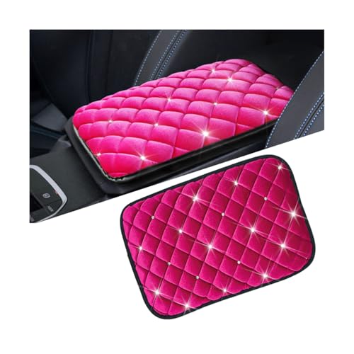 Mandark Bling Car Center Console Cover, Crystal Rhinestone Fluffy Automotive Armrest Seat Box Cushion Pad, Soft Comfortable Diamond Arm Rest Protection Mat, Universal Vehicle Accessories (Rose Red) - color: Rose Red, size: Style A