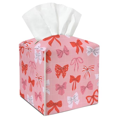 Colorful Bows Tissue Box Cover Square, Waterproof Leather Tissue Box Holder, Pink Cute Facial Paper Organizer Decor for Bathroom Nightstand Vanity Desk Office Car /027 - color: Pattern9