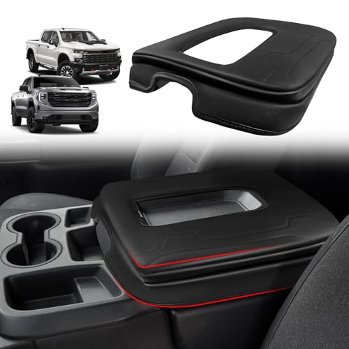 Center Console Armrest Cover Fit for Chevy Silverado & GMC Sierra 2019-2026 Accessories, Comfort Armrest Pad Console Lid Cushion Vegan Leather 1-Inch Extra Thick(Split Bench Seat Console ONLY) - size: 1) 19-25 |Silverado & Sierra| Jump Seat, +Thick