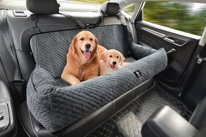 Large Dog Car Seat Under 100LBS,Dog Car Bed with Safety Tethers/Storage Pocket,Only for Back Seat-Gray - color: Dog Car Bed(Gray)