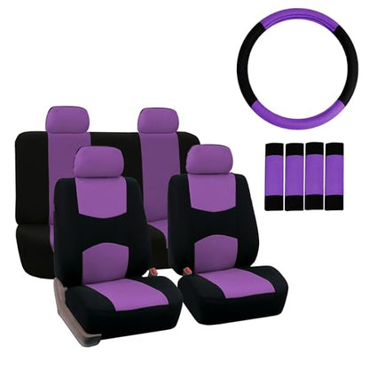 FH Group Flat Cloth Car Seat Covers Purple/Black - color: Purple