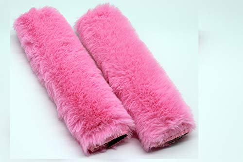 Pinbola 5pcs in 1 Set Faux Wool Steering Wheel Cover Soft Fluffy Handbrake Cover & Gear Shift Cover & 2pcs Seat Belt Shoulder Pads Warm Universal Fit for 15 Inch (Pink) - color: Pink