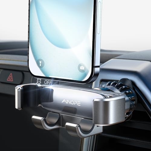 AINOPE Car Vent Phone Mount Holder for iPhone 17 Pro Max Car Mount [Drop-in Grip] Phone Holders for Your Car Air Vent Interior Accessories Gifts for Men for iPhone 17 Pro Max 16 15 14 GalaxyS26,Silver - color: Silver