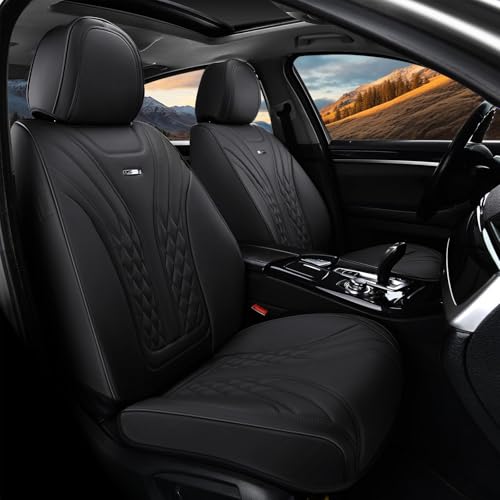 Coverado Car Seat Covers, Car Seat Covers Front Seats, 2-Pack Front Seat Cover, Nappa Leather Waterproof Seat Covers, Car Seat Protectors, Automotive Seat Covers Universal Fit for Most Vehicles - color: Black, size: FrontPair