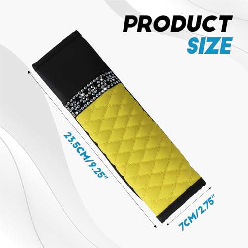 wuyaoyao 2PCS Bling Car Seat Belt Cover Pad, Breathable Leather Seatbelt Covers for Cars, Soft Comfortable Seatbelt Shoulder Strap Covers, Rhinestone Auto Seat Belt Protector Cushion (Yellow) - color: Yellow