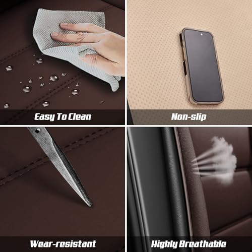 Truck Seat Covers for Chevy Silverado 1500 2007-2026, Waterproof Nappa Leather Full Coverage Car Seat Cover, Muscle Sport Style Auto Interior Covers （Full Set Black&Coffee）