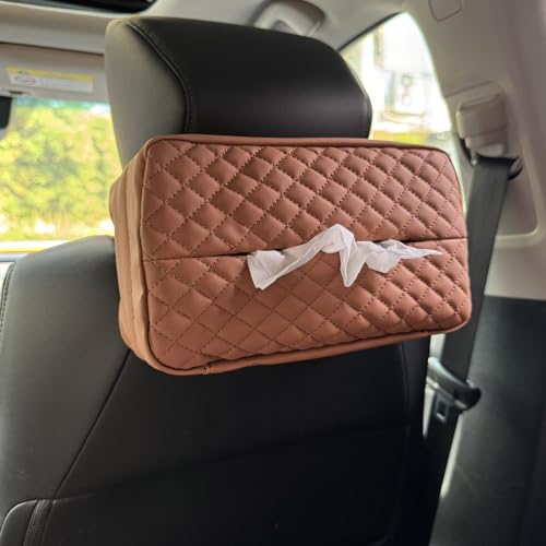 Car Tissue Holder for 120 Standard Tissue Boxes, Facial Tissue Holder for Auto Headrest, Faux Leather Napkin Box Cover, Large Capacity Car Tissue Dispenser Fits for 120 Kleenex Tissues Box (Brown) - color: Brown