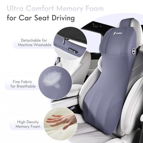 Integrated Car Seat Lumbar Support Pillow & Car Neck Pillow Memory Foam Back Cushion for Driving Car Seat Back Support Pillow for Car Seats Driver Back Neck Sciatica Pain Relief Cushion, Blue - color: Blue, size: 2-in-1 Lumbar&headrest Pillow