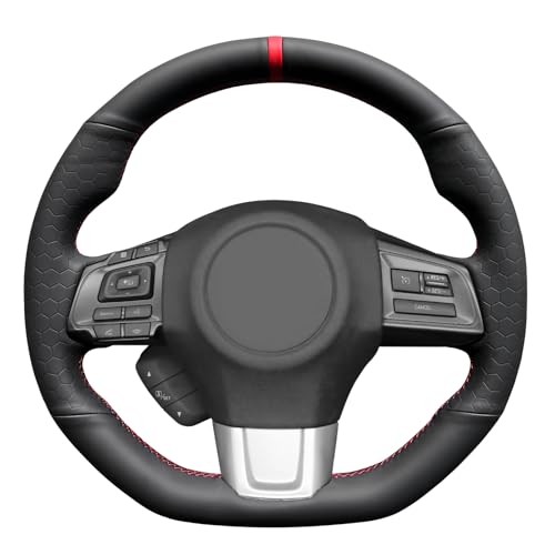 MEWANT Hand Stitch Steering Wheel Cover Wrap for Subaru WRX / WRX STI 2015-2021 - Steering Wheel Accessories - color: Black Hexagonal Leather&Red Marker&Red Thread