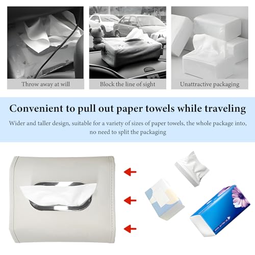 Car Tissue Holder, Premium Leather Rectangular Napkin Case Backseat Tissue Organizer, Classic Style Auto Headrest Storage Box Cover for Regular Size Tissues, Car Accessories (Gray)