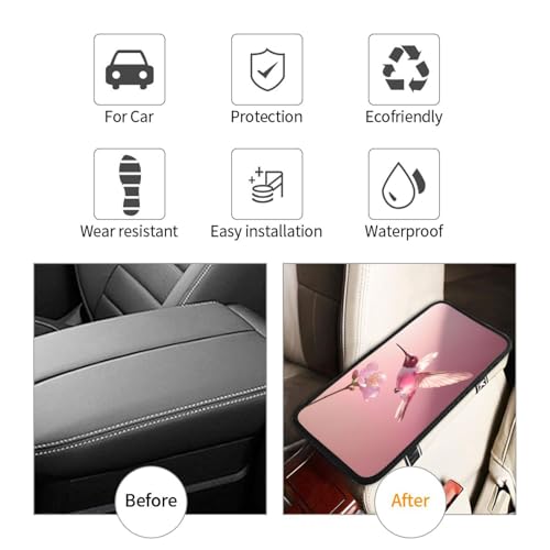 Universal Car Center Console Cushion Pad, Pink Hummingbird Soft Waterproof Car Center Console Cover Auto Armrest Seat Box Cover Protector for Most Vehicle SUV Truck Car - color: Pink Hummingbird