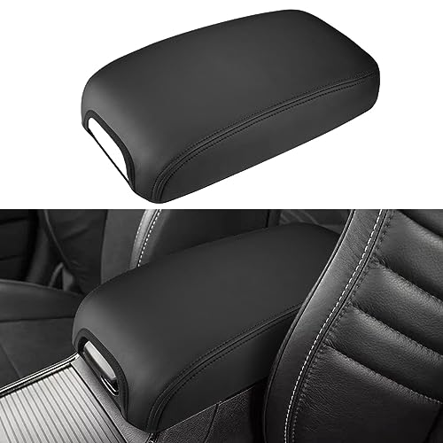 INTGET Center Console Cover for Dodge Charger Accessories 2011-2020 2021 2022 2023 for Chrysler 300 2015-2022 Leather Console Lid Protector Cushion Pad(Black Stitches, Without Pattern) - color: Black Stitches, size: Leather,Without Pattern