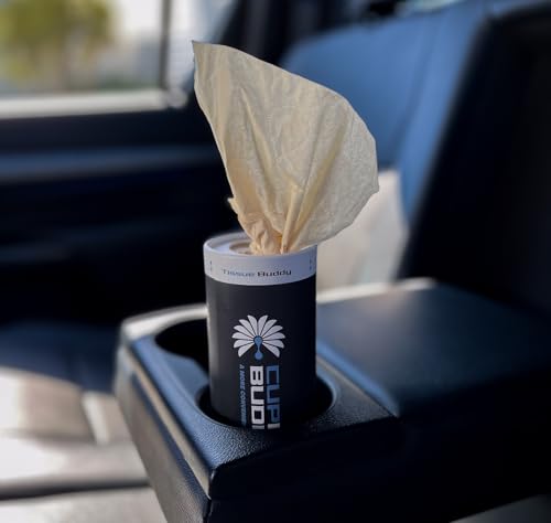 Cupholdbuddy Bamboo Car Cup Holder Tissues, 3-Ply Refillable Car Tissue Box, Plastic-Free & Non-Toxic, Fits Most Vehicle Cup Holders, Eco-Friendly, Pack of 4