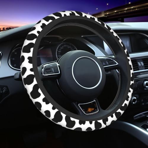 Cow Print Steering Wheel Cover - Cattle Print Steering Wheel Cover Anti-Slip Breathable Universal for with 2 Pieces Car Coasters Suitable for Men Women - color: Cow Print