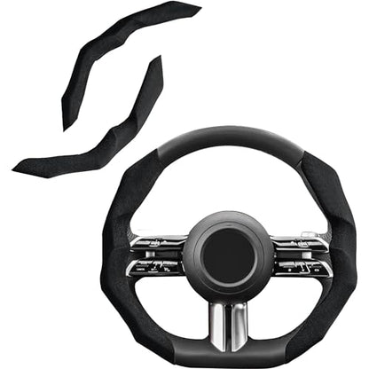 Suede Steering Wheel Cover with Anti-Slip Lining and Segmented Design 2pcs Universal Steering Wheel Protector for Men and Women, Car Interior Accessory (Suede Black)