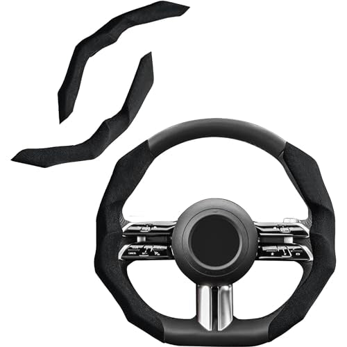 Suede Steering Wheel Cover with Anti-Slip Lining and Segmented Design 2pcs Universal Steering Wheel Protector for Men and Women, Car Interior Accessory (Suede Black)