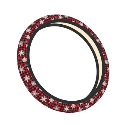 Snowflake Christmas Red Buffalo Plaid Car Steering Wheel Cover,Non-Slip Elastic Neoprene-Sweat Car Accessories,Universal 15 Inch Fit Auto, Vans Trucks,Suvs, Truck - color: Snowflake