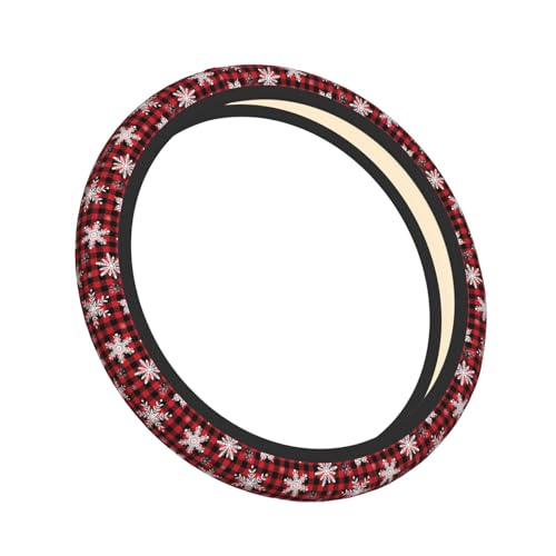 Snowflake Christmas Red Buffalo Plaid Car Steering Wheel Cover,Non-Slip Elastic Neoprene-Sweat Car Accessories,Universal 15 Inch Fit Auto, Vans Trucks,Suvs, Truck - color: Snowflake
