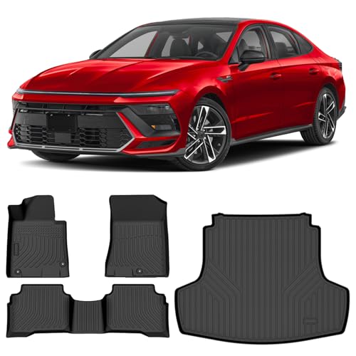 Floor Mats & Cargo Liner for Hyundai Sonata Hybrid 2020-2026, All-Weather TPE Custom Fit Car Liners Accessories, Full Coverage for Sonata High Edges Waterproof Anti-Slip 1st & 2nd Row & Trunk Mat - style: 3) For Hyundai Sonata Hybrid | 2020-2026 | Combo S