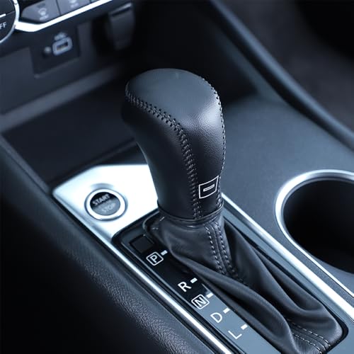 Great-luck Genuine Leather Automatic at Gear Shift Knob Cover Protector Trim,the car Interior Accessories(Black Stitches) for Nissan Kicks(2018 2019 2020 2021 2022 2023 2024) - color: Black Stitches, size: Kicks(2018-2024)