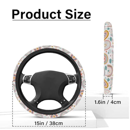 Boho Rainbow Steering Wheel Cover, Cute Print Steering Wheel Cover Protector, Ultra Thin Breathable Non-Slip, Car Accessories for Women, for Steering Wheel with a Diameter of 14.5"-15"