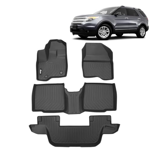 FREEMOTOR802 Compatible with 2011-2015 Ford Explorer Bench Seat Floor Mats, Black 3D Molded Carpets Liner 1st 2nd Row Pad 4PC TPE Thermo Plastic Elastomer All Weather Protector - size: For Ford Explorer Bench Seat 2011-2015