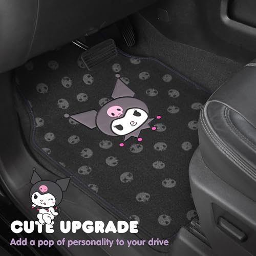 Kuromi Carpet Car Floor Mats - Universal Fit for Cars, SUVs & Trucks - Black with Kuromi Print & Purple, Pink Accents - Front & Rear Set, 4 Piece - color: Carpet Kuromi Midnight