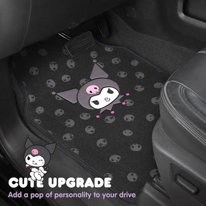 Kuromi Carpet Car Floor Mats - Universal Fit for Cars, SUVs & Trucks - Black with Kuromi Print & Purple, Pink Accents - Front & Rear Set, 4 Piece - color: Carpet Kuromi Midnight