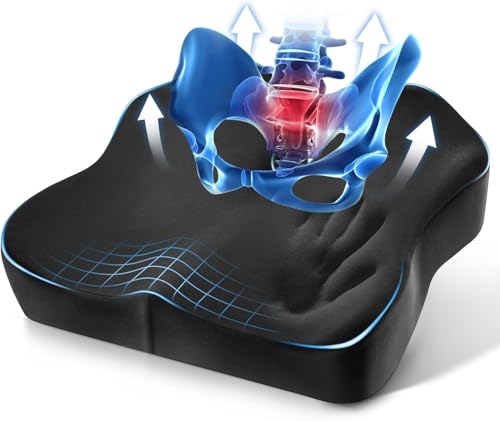 Seat Cushion for Office, Car & Wheelchair - Premium Memory Foam with Ergonomic U-Shape Design - Enhanced Comfort for Tailbone, Hip & Sciatica Support, Non-Slip Base & Machine Washable Cover