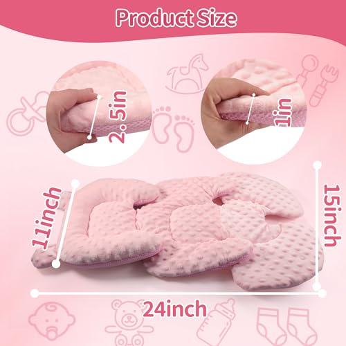 3in1 Reversible Carseat Head Body Support Newborn,3D Minnky Infant Car Seat Insert,Extra Soft Breathable Baby Car Seat Pillow Cushion Boys Girls,fit Stroller,Bouncer,Swing(Pink) - color: Pink
