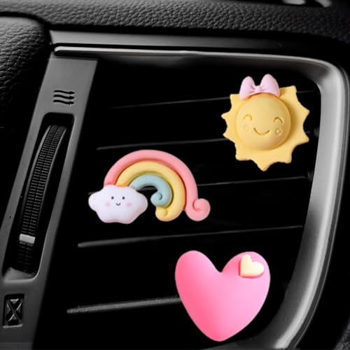 ZOSTLAND 5Pcs Lovely Couple Auto Decorations,Rainbow Car Vent Clip Ornaments,Pink Heart Auto Interior Decoration,Sun Car Air Fresheners Vent Clip,Cute Couple Car Interior Accessories(Kiss Lover Blue)
