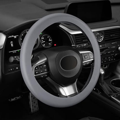 Non-Slip Silicone Steering Wheel Cover, Soft Silicone Protective Steering Wheel Cover Fit 14''/15'' Wheels, Car Interior Accessories (Gray) - color: Gray