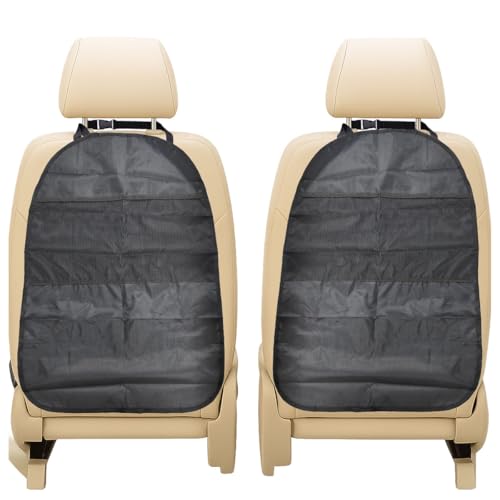 2PCS Kick Mat Back Seat Protector, Waterproof Car Backseat Cover for Kids with 2 Storage Mesh Pockets, Universal Vehicle Seat Back Organizer Protect from Dirt and Mud