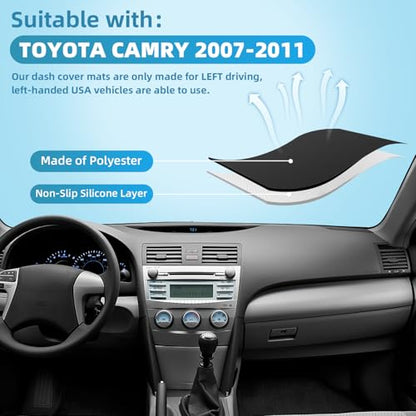 Dashboard Dash Cover Mat for Toyota Camry 2007 2008 2009 2010 2011 Polyester Custom Fit Toyota Camry Accessories Dash Cover (Camry 2007-2011, Black) - size: Toyota Camry 2007-2011