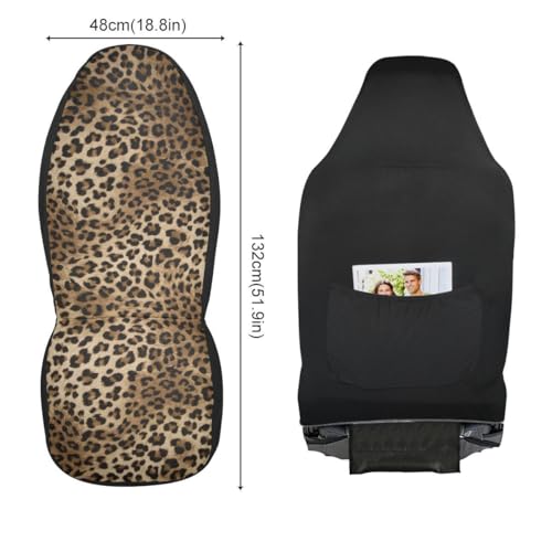 Leopard Print Car Seat Covers Set of 2,Brown Animal Skin Pattern of Wild Safari Animal Strong Panthera Universal Auto Front Seat Protector for Women Cute Car Accessories Fit for Car Truck - color: Brown