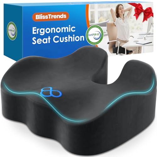 BlissTrends Seat Cushion,5.2in Thick Memory Foam Cushions for Office Chair, Car Seat, Airplane, Relieving Pressure Tailbone Sciatica Back Pain for Long Sitting Office Workers, Car Drivers Grey - color: Grey, size: X-Large
