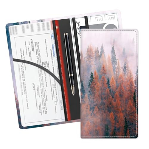 Leather Car Registration and Insurance Card Holder, Cute Car Accessories Vehicle Glove Box Car Organizer for Documents, Cards, License Fog Pine Forest - color: Fog Pine Forest