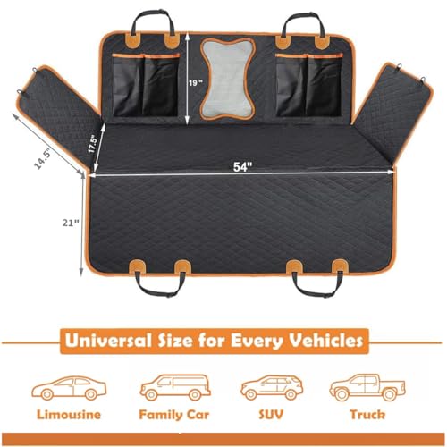 Dog Car Seat Cover,Back Seat Extender for Dogs,600D Heavy Dute Durable Car Seat Cover for Dogs Pets,100% Waterproof Back Seat Pet Cover for Dogs with Mesh Window, with Seatbelt,Trucks and SUVs - color: Dog Bone