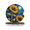 Sunflower Starry Sky Oil Painting Absorbent Ceramic Car Coasters for Cup Holders, 2.56" Anti Slip Insert Cup Coasters for Women Men (2 PCS) - color: Sunflower Starry Sky Oil Painting