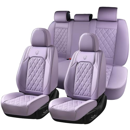 Coverado Car Seat Covers Full Set, Purple Leather Seat Covers for Cars, Luxury Front and Back Car Seat Protector, Universal Waterproof Car Seat Cover, Automotive Seat Covers Fit for Most Cars, Purple - color: A-Purple, size: Full Set