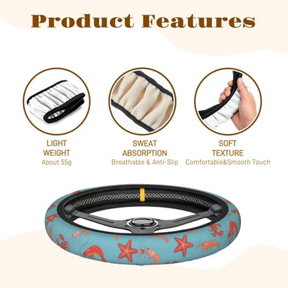 Steering Wheel Cover Accessories Neoprene Cover, Breathable Non-Slip Easy to Install Suitable for Women Men, 14.5-15.5 Inch for Car SUV Van Truck Universal - Seafood - color: Seafood