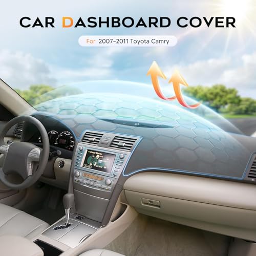 CARTIST Gray Dash Cover for 2007-2010 2011 Toyota Camry Dashboard Cover Accessories Premium Anti-Glare Sun Shade Camry Dash Mat Non-Slip&Airbag Safe Interior Protector