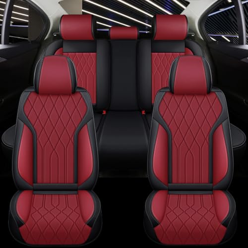 Red Rain Wine Red and Black Leather Car Seat Cover Breathable Universal Front and Rear Car Seat Cover (CC-Wine red+Black) - color: CC-Wine red+Black