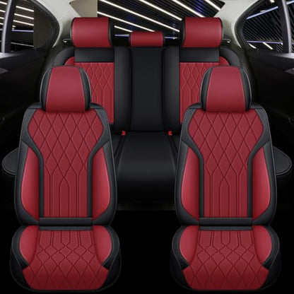 Red Rain Wine Red and Black Leather Car Seat Cover Breathable Universal Front and Rear Car Seat Cover (CC-Wine red+Black) - color: CC-Wine red+Black