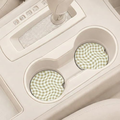 Ceramic Car Coasters, 2 Pack, 2.64" Absorbent Car Cup Holder Coasters, Cute Ceramic Car Coasters for Women, Brown Checkered Pattern - color: Brown2 Checkered