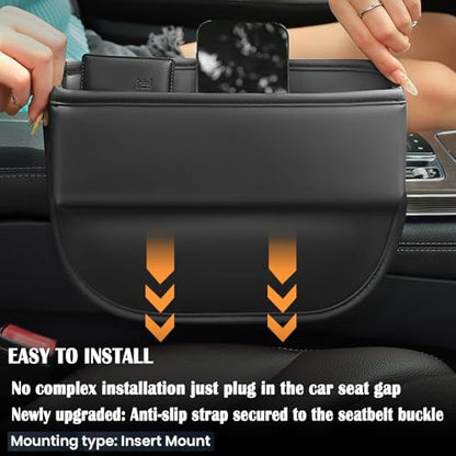 2 Pack Universal Fit Premium Leather Car Seat Gap Filler Organizer, Center Console Organizer for Car SUV Truck (Black，2 Pack)