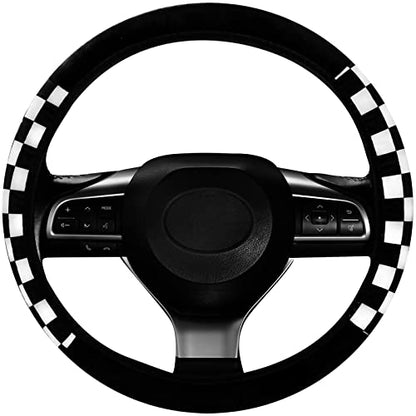 Fluffy Car Steering Wheel Covers Universal Checkered Plaid Wheel Protector Soft Plush Winter Keep Warm Steering Wheel Cover Fit for Truck, SUV, Cars