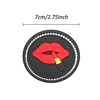 Bling Cup Holder Insert Coasters, 2.75 Inch Crystal Rhinestone Rubber Pad, Round Auto Drink Coaster, Car Interior Accessories, 2 Pack