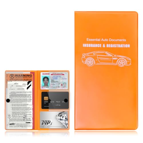 Car Registration and Insurance Holder, 9.56"×5.19" Automotive Glove Box Organizer, Vehicle Card Document Glove Box Organizer for Documents Cards License, Car Accessories (Orange) - color: Orange